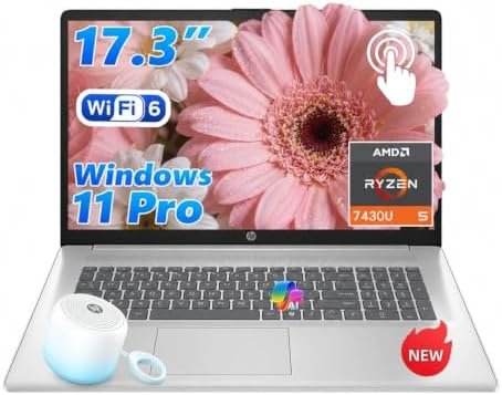 HP 17 Inch Touchscreen Laptop – AMD Ryzen 5 7430U 32GB RAM 1TB SSD W11 Pro | 17.3″ HD+ Anti-Glare Display, Wi-Fi 6, Bluetooth 5.4, Fast Charge, AI Copilot – Laptop Windows 11 Pro for Business & Student