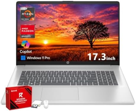 HP 17 Inch FHD Laptop Computer for Business & Students 32GB RAM 1TB SSD | AMD Ryzen 5 7430U Processor, 17.3 inch FHD IPS Display, Windows 11 Pro, Copilot AI Key, Fast Charging, Wi-Fi 6