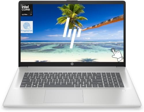 HP Touch 17.3″ HD+ Business Laptop Computer, 8GB RAM 256GB SSD, Intel Core Ultra 7 255U (12-Core) Processor, Windows 11 Home, Fingerprint Reader, Backlit Keyboard, Numeric Keypad, Natural Silver